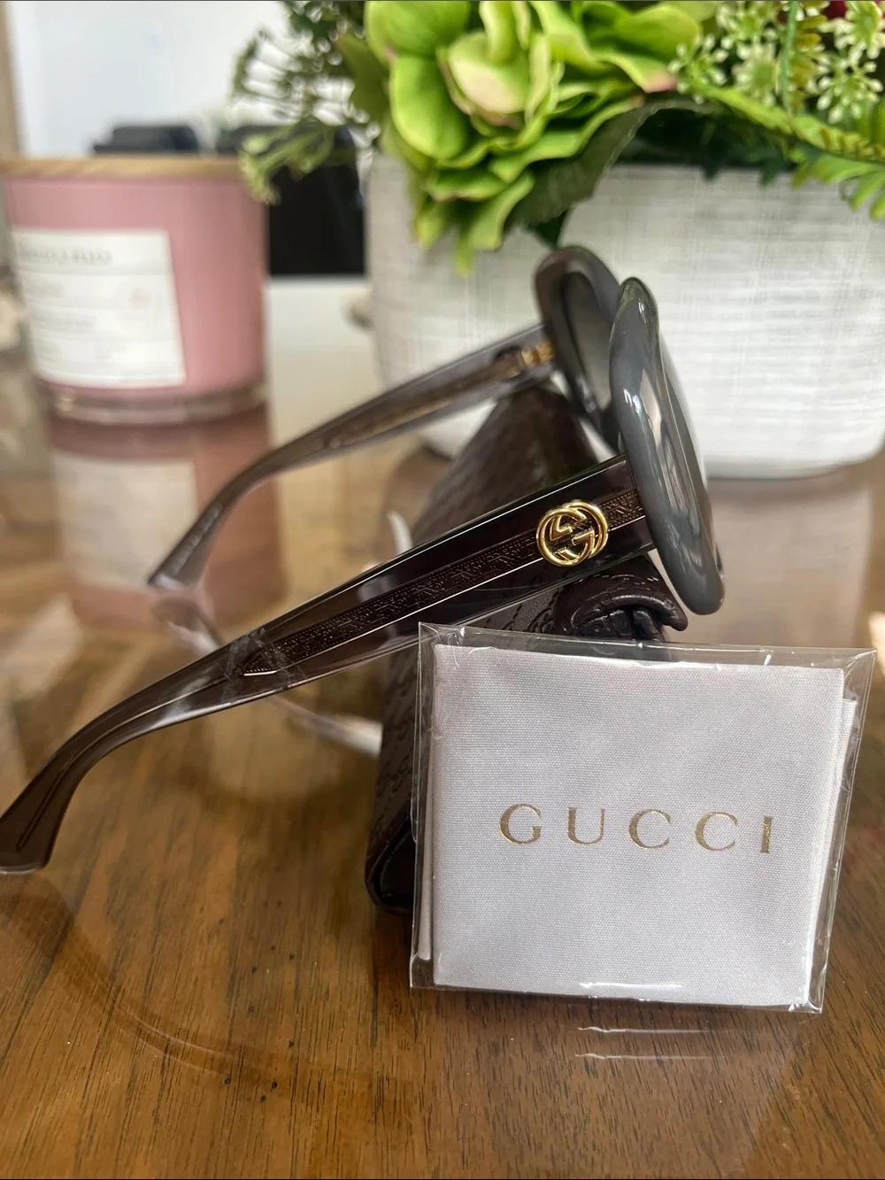 Gucci Women’s Round Sunglasses in Gray with Gold Logo Gucci Women main image 3